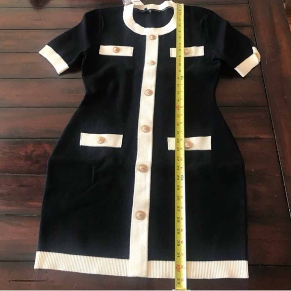 NWT! Endless Rose Contrast Rib Sheath Dress Gold Button Size Medium - Picture 14 of 15
